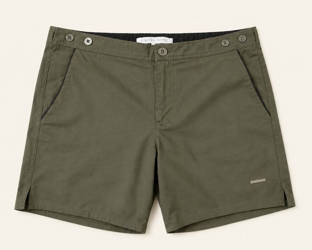Y2K Parke & Ronen Olive Resort Swim Shorts 31 Minimalist Luxury